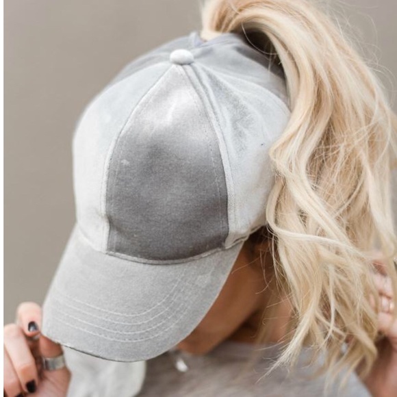 Accessories - Gray Velvet High Ponytail Baseball Cap Hat New